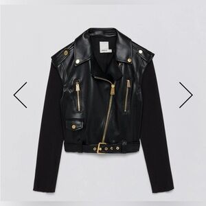 Jonathan Simkhai Belene Faux Leather Jacket with Knit Sleeves NWT - Small
